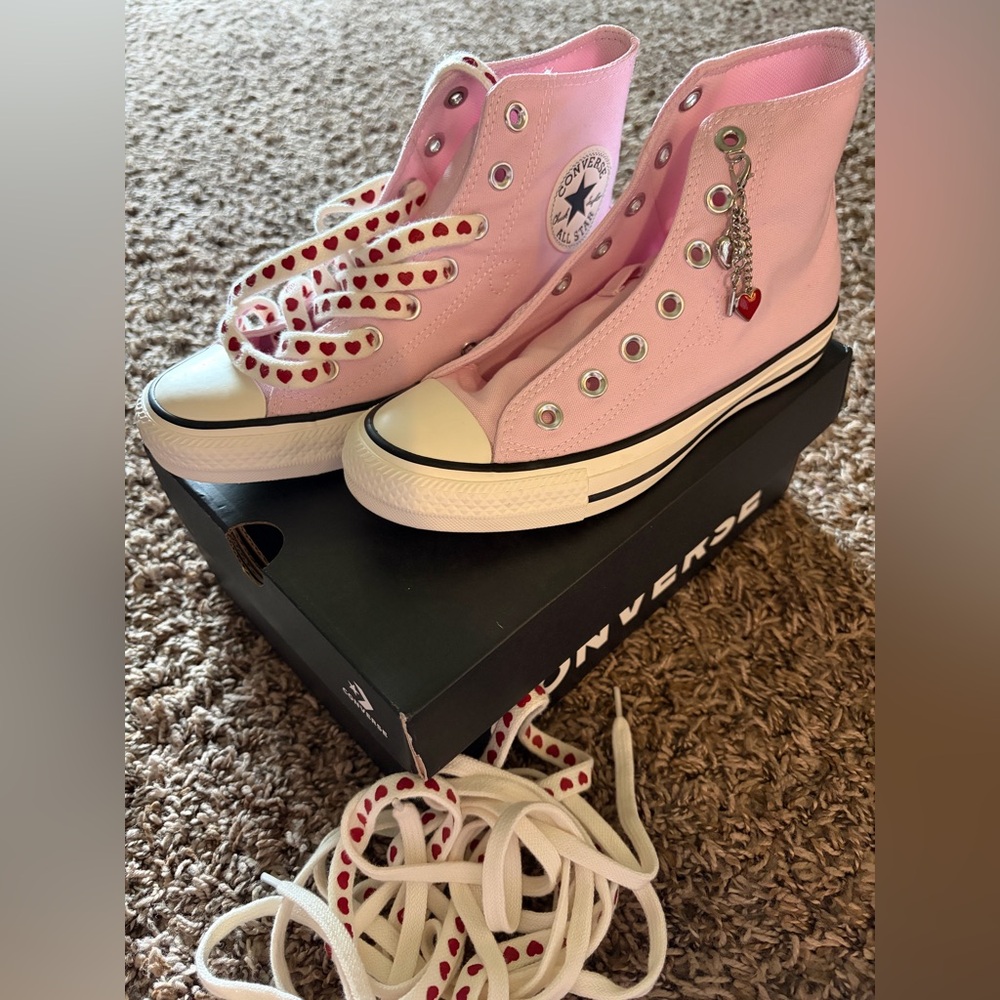 Converse High Top Sneakers in Light Pink with Heart Charm